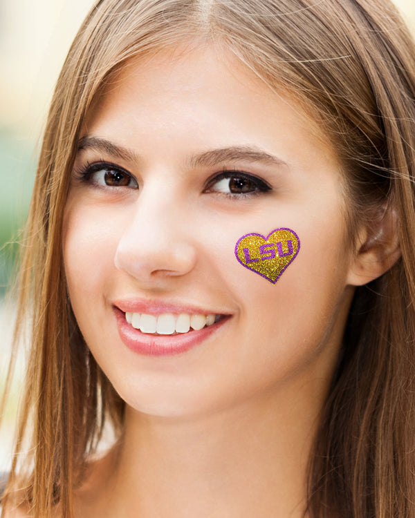 Louisiana State University LSU Heart Glitter Tattoo 2-pack