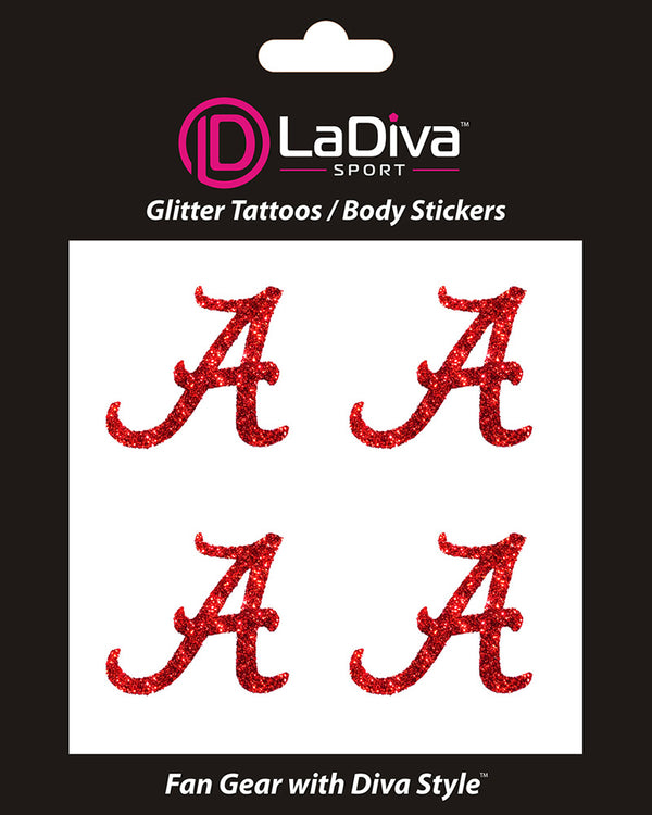 Alabama Crimson Tide A Glitter Tattoo 4-pack