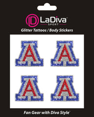 Arizona Wildcats Silver A Glitter Tattoo 4-pack