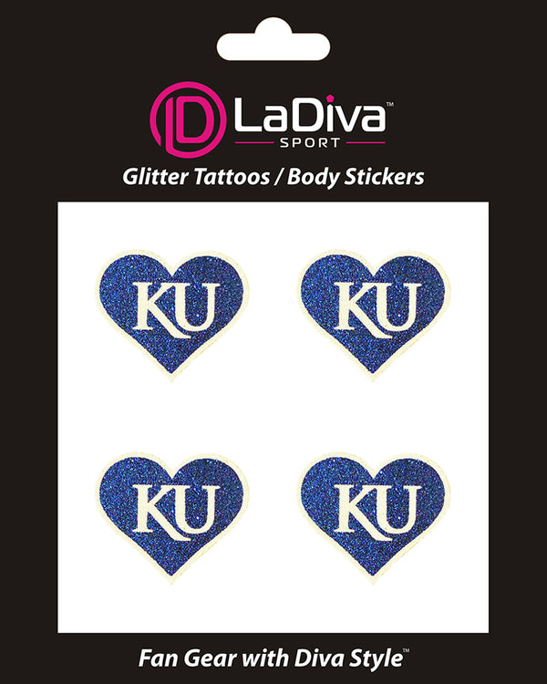Kansas Jayhawks Heart Glitter Tattoo 4-pack